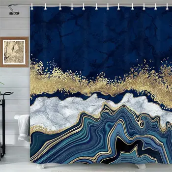  темно-синий мрамор занавеска для душа роскошные водонепроницаемые занавески для ванны Gold Line Design для декора ванной комнаты с 12 крючками 72 x 72 дюйма
